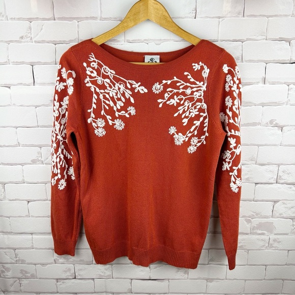 Nordstrom Rain + Rose Orange Floral Embroidered‎ Top - Picture 2 of 6